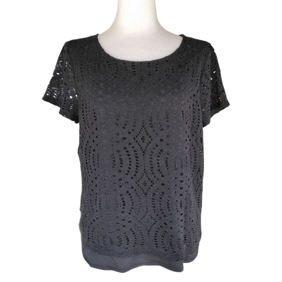 J. Crew Tops - J. Crew Black All Over Eyelet Detail Blouse Top Keyhole In Back Size 8